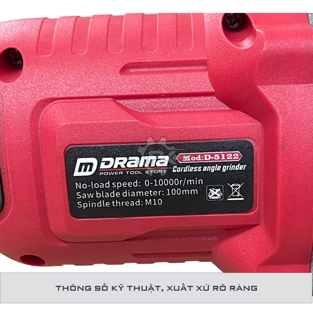 Thân máy mài pin DRAMA D5122, Tặng 1 Đá mài Không Chổi Than, Chân phổ thông 4cm