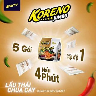 Combo 5 gói mì lẩu thái cấp độ 1 koreno jumbo