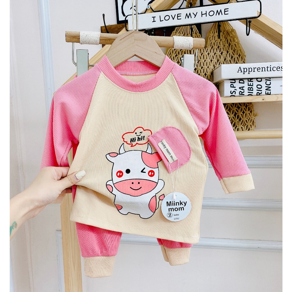 Quần áo trẻ em bộ thu đông len tăm cho bé trai , bé gái hình con bò siêu cute