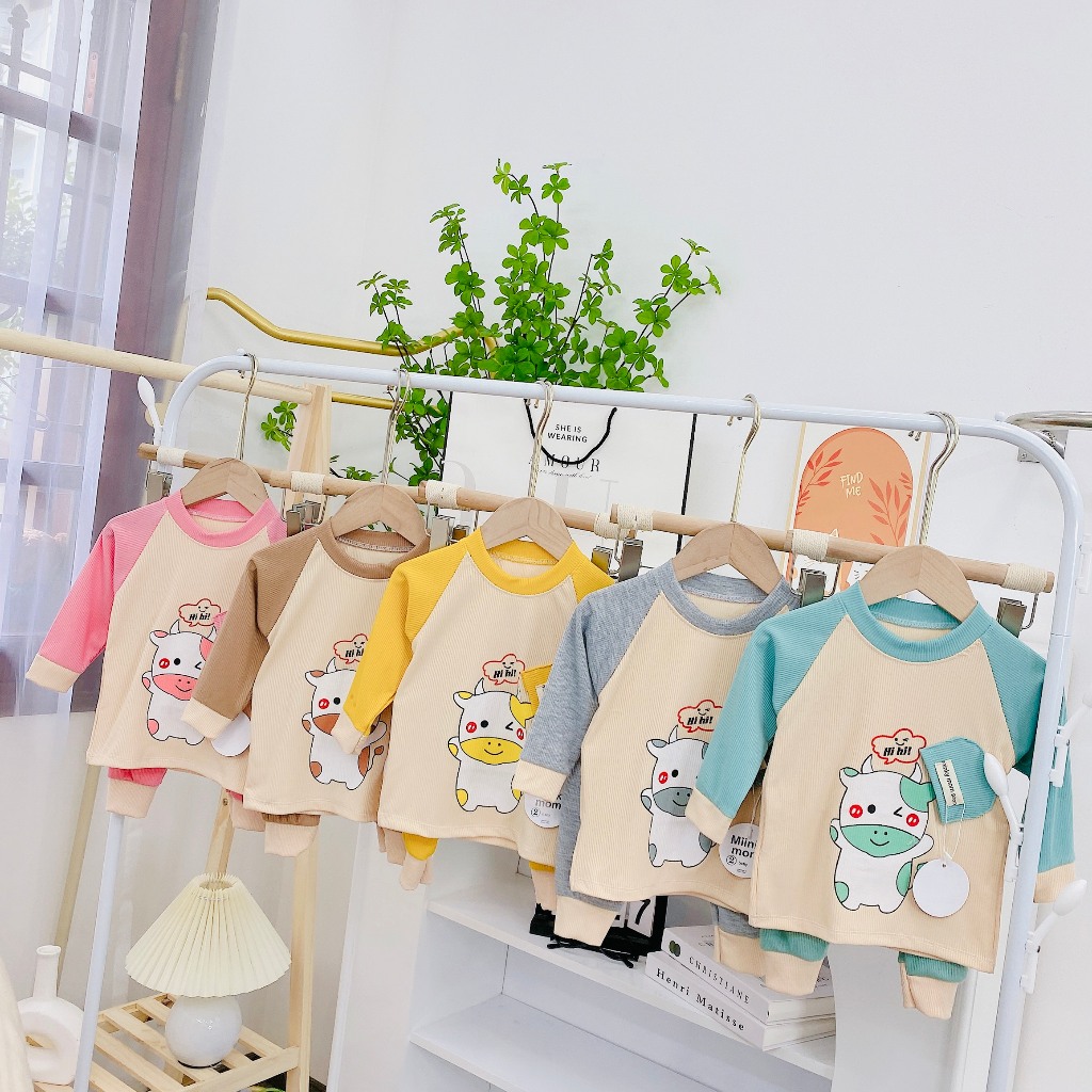 Quần áo trẻ em bộ thu đông len tăm cho bé trai , bé gái hình con bò siêu cute
