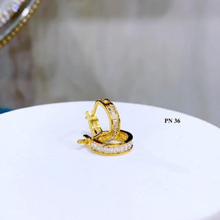 Bông tai khuyên tròn bấm đá gết vàng cao cấp