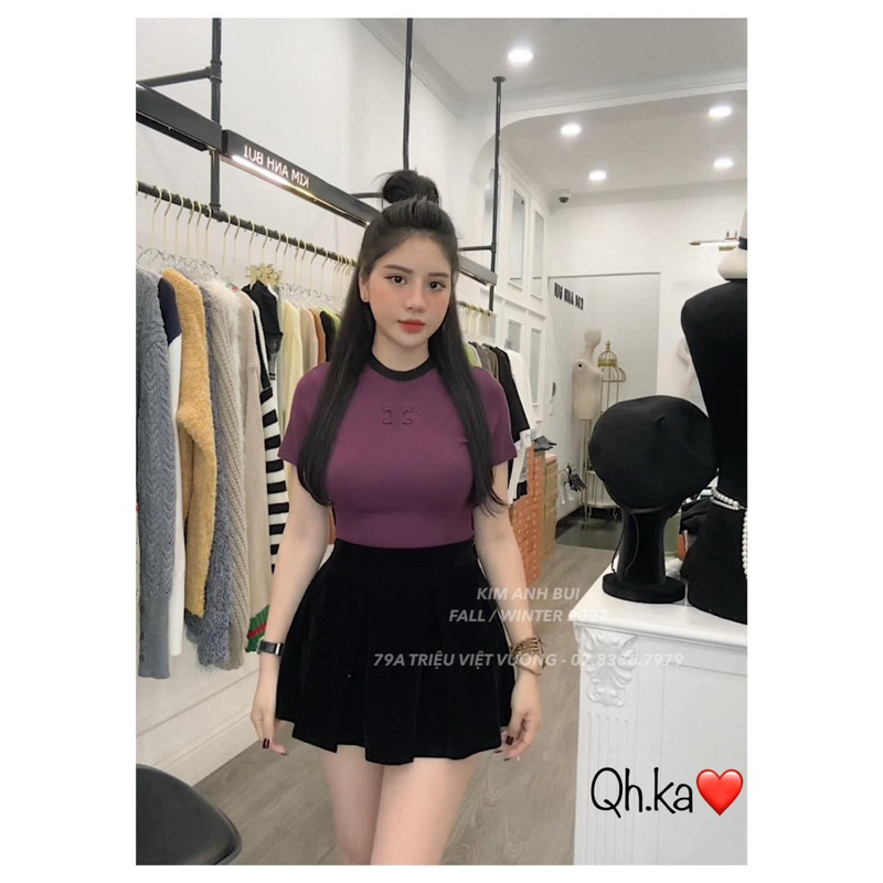 Chân váy nhung xếp ly QC