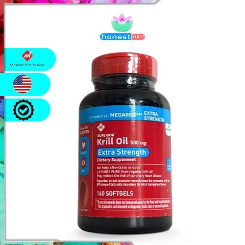 Dầu nhuyễn thể tôm Omega 3 Member’s Mark Extra-Strength Antarctic Pure Omega-3 Krill Oil 500 mg 160 Viên