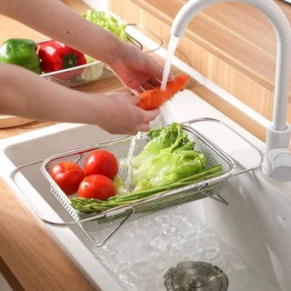 Rổ rửa rau củ quả bằng thép không gỉ có thể thu gọn, giá úp chén đĩa ráo nước tiện dụng cho nhà bếp