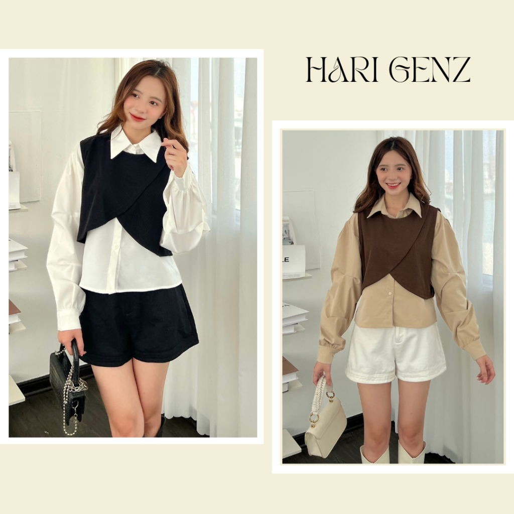 Set áo sơ mi kèm ghile nỉ tăm, Set 2 món áo sơ mi mix gile nỉ tăm  051 P7K4