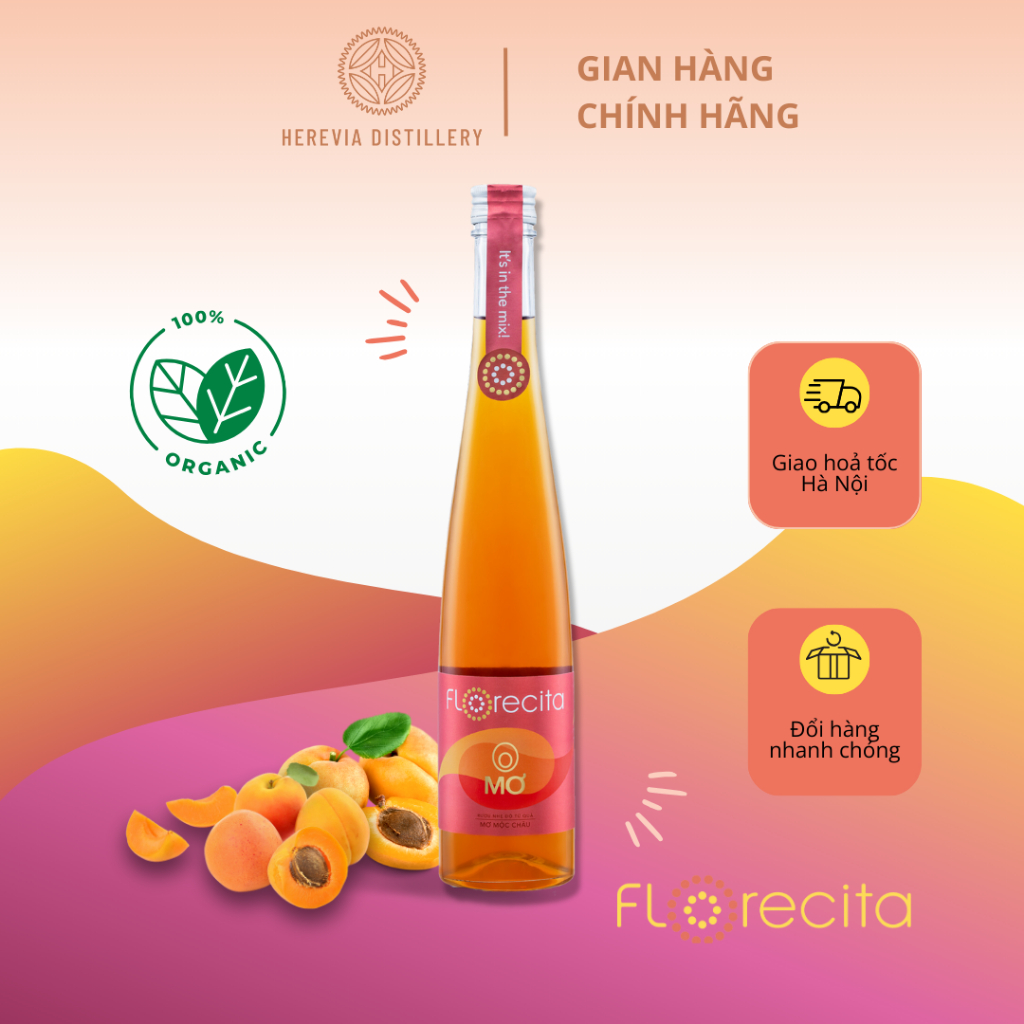 Rượu Mơ Má Đào Tây Bắc FLORECITA, Trái Cây Lên Men Nồng Độ Nhẹ 14,5% Không Gây Đau Đầu - Chai 375 ML