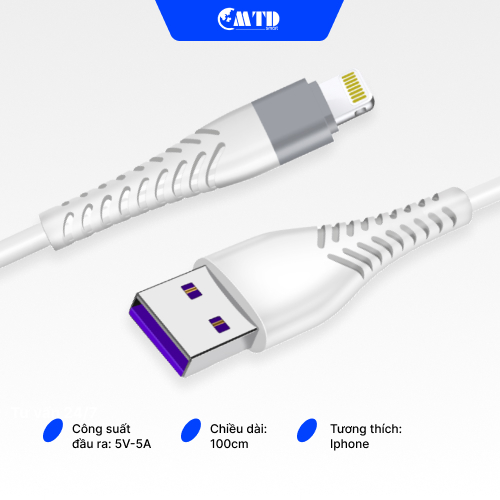Cáp sạc siêu nhanh cho IPhone dài 1M, Chuẩn sạc nhanh không nóng máy