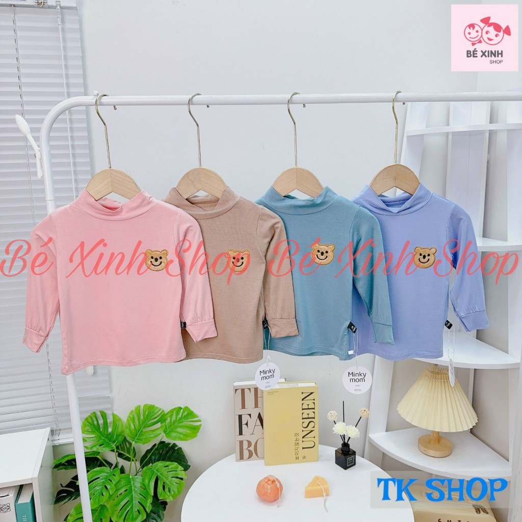 Áo Thun Lạnh Cổ Lọ Dài Tay Cho Bé Trai Gái 8-28kg  Áo Tay Dài Cổ 3 Phân Cho Bé Trai Gái ÁO GẤU 3P