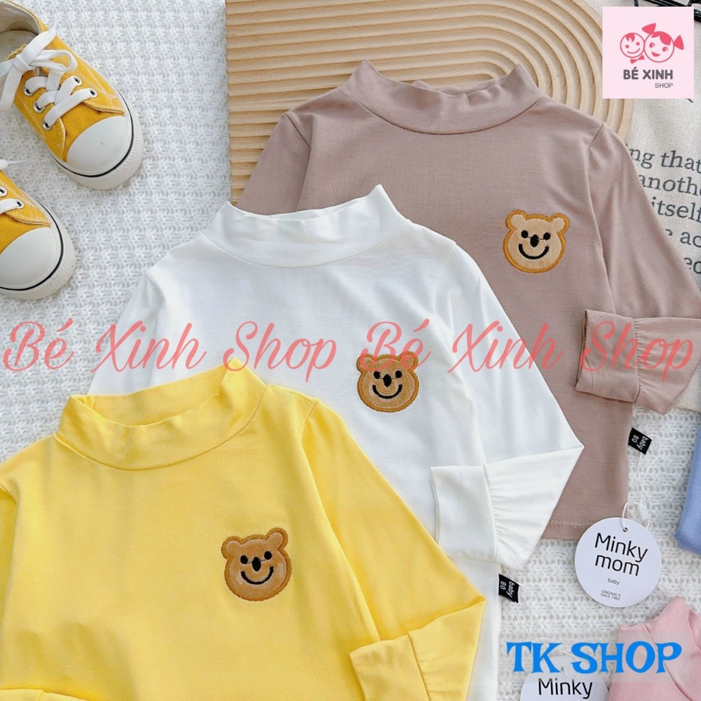 Áo Thun Lạnh Cổ Lọ Dài Tay Cho Bé Trai Gái 8-28kg  Áo Tay Dài Cổ 3 Phân Cho Bé Trai Gái ÁO GẤU 3P