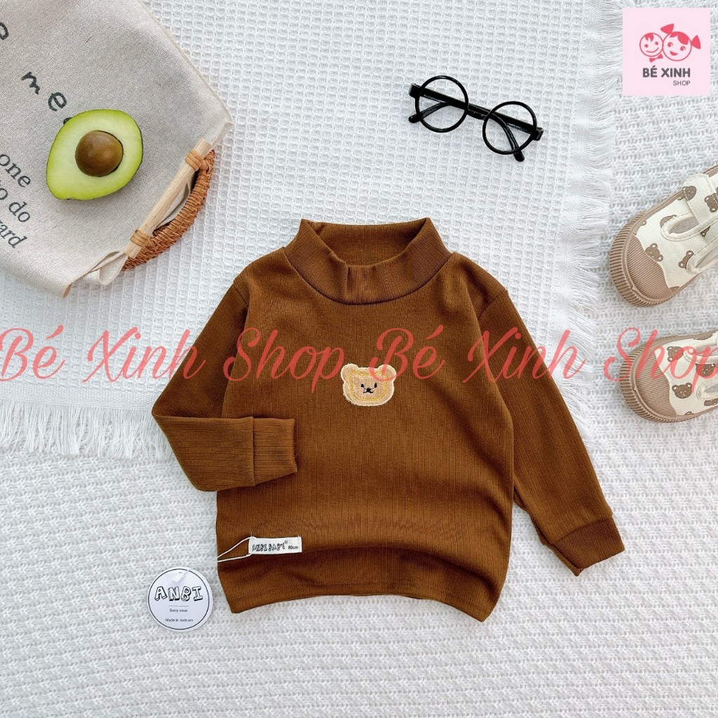 Áo Giữ Nhiệt Dài Tay Cổ Cao Cho Bé Trai Bé Gai 8-18kg Áo Cổ Cao Len Tăm Tay Dài Cho Bé Trai Gái ÁO GÂN TO