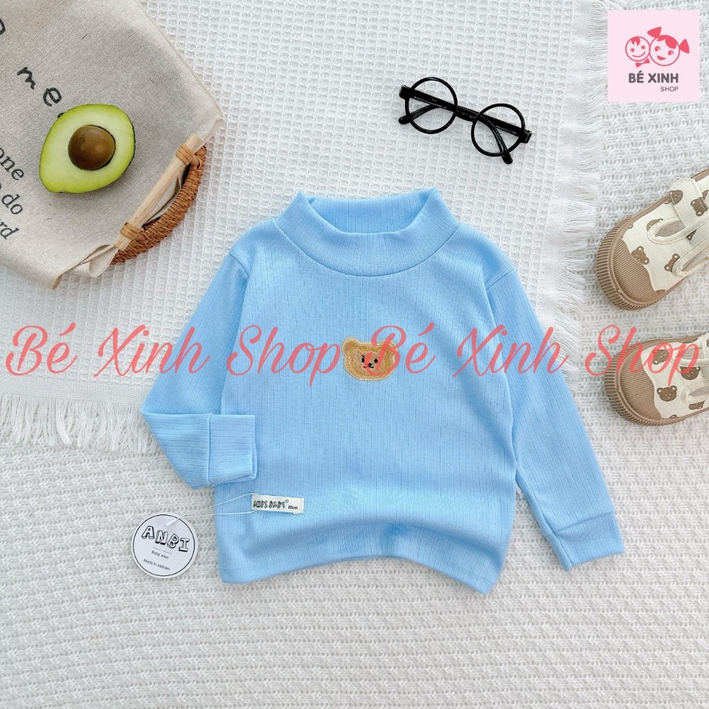 Áo Giữ Nhiệt Dài Tay Cổ Cao Cho Bé Trai Bé Gai 8-18kg Áo Cổ Cao Len Tăm Tay Dài Cho Bé Trai Gái ÁO GÂN TO