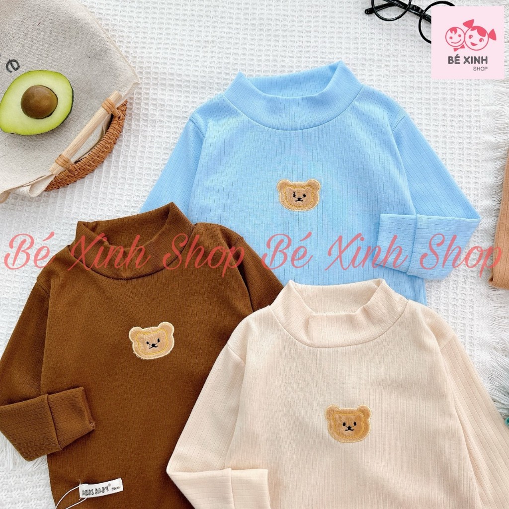 Áo Giữ Nhiệt Dài Tay Cổ Cao Cho Bé Trai Bé Gai 8-18kg Áo Cổ Cao Len Tăm Tay Dài Cho Bé Trai Gái ÁO GÂN TO