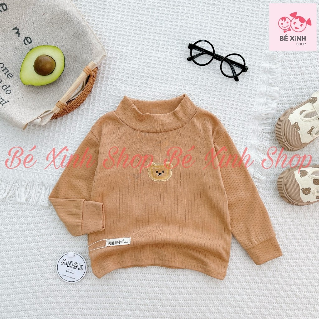 Áo Giữ Nhiệt Dài Tay Cổ Cao Cho Bé Trai Bé Gai 8-18kg Áo Cổ Cao Len Tăm Tay Dài Cho Bé Trai Gái ÁO GÂN TO