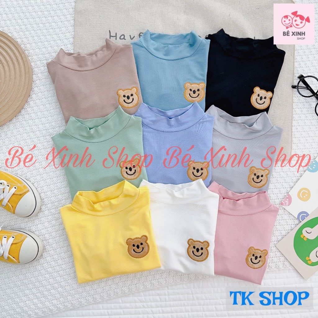 Áo Thun Lạnh Cổ Lọ Dài Tay Cho Bé Trai Gái 8-28kg  Áo Tay Dài Cổ 3 Phân Cho Bé Trai Gái ÁO GẤU 3P