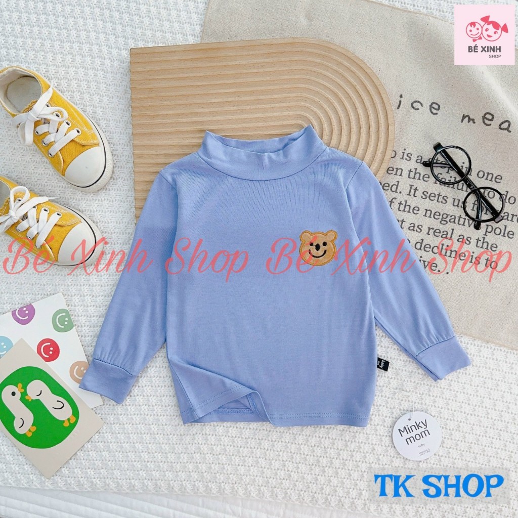 Áo Thun Lạnh Cổ Lọ Dài Tay Cho Bé Trai Gái 8-28kg  Áo Tay Dài Cổ 3 Phân Cho Bé Trai Gái ÁO GẤU 3P