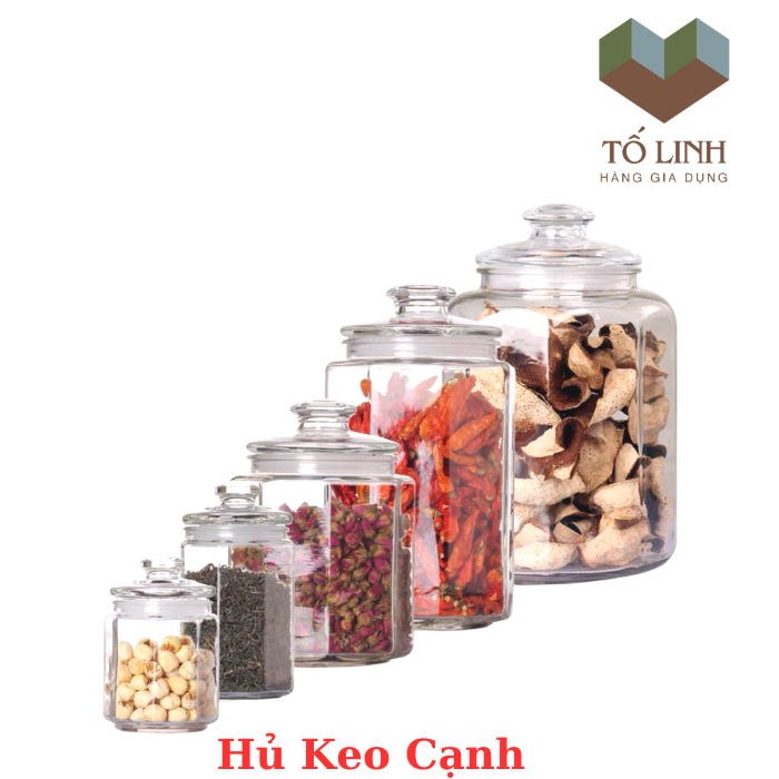 Hủ thủy tinh cao cấp nắp thủy tinh, hủ keo cạnh gia vị thủy tinh 380ml,550ml,900ml,1500ml,2000ml,3000ml