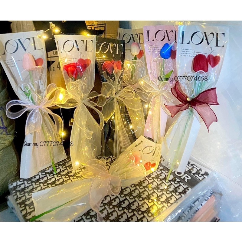 COMBO Set 20 Túi Đựng Hoa LOVE YOU 1 Bông 1 Mặt Trong Suốt Chữ Love You Siêu Xinh sang chảnh_LM100