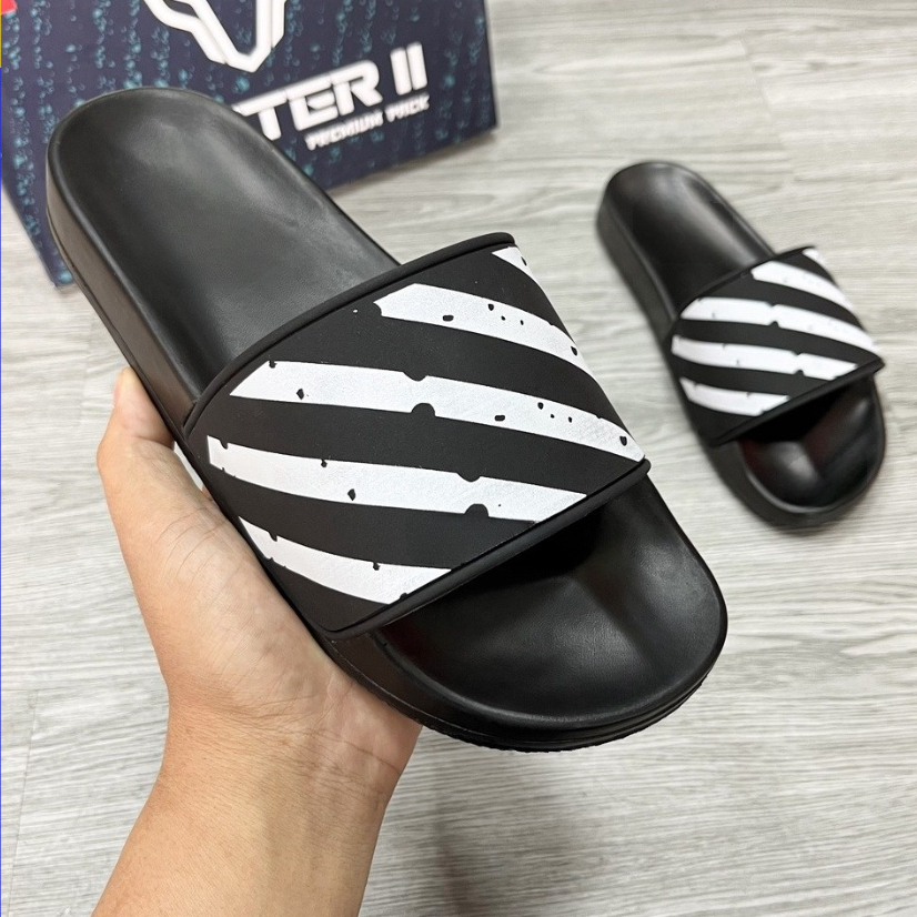 Dép lê off white quai da siêu nét - Dép nam quai da đỉnh cao