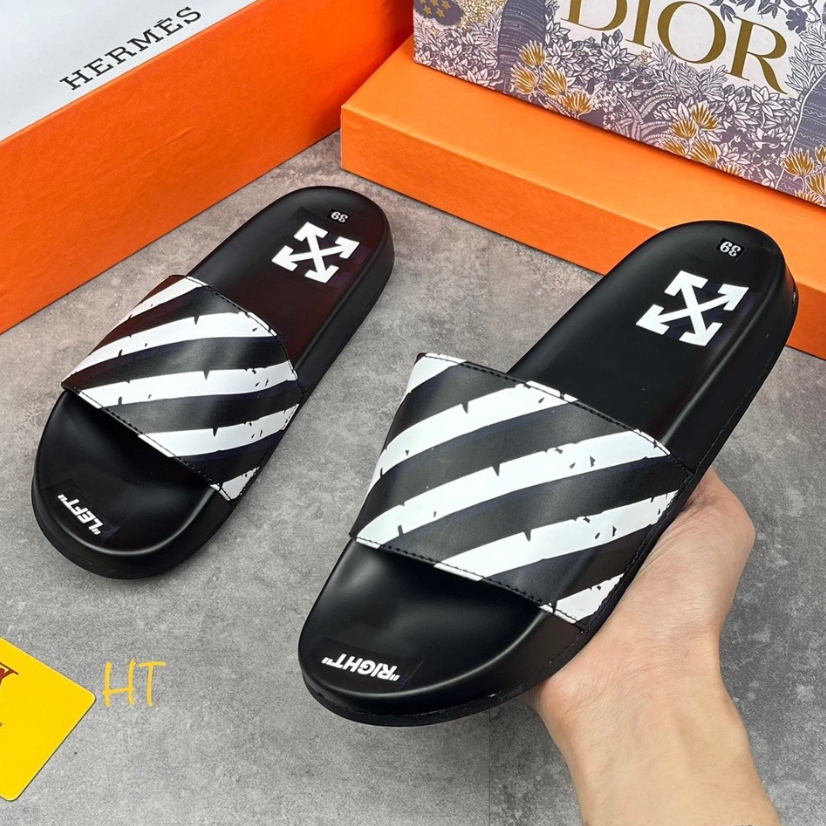 Dép lê off white quai da siêu nét - Dép nam quai da đỉnh cao