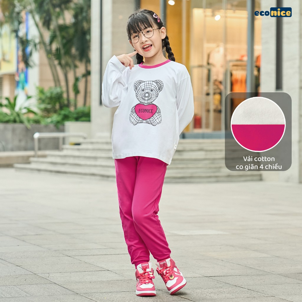 Đồ bộ quần áo thun dài tay cho bé trai, bé gái mùa thu đông Econice E3wbtg03 2023. Size đại trẻ em 3, 4, 5, 6, 7, 8 tuổi