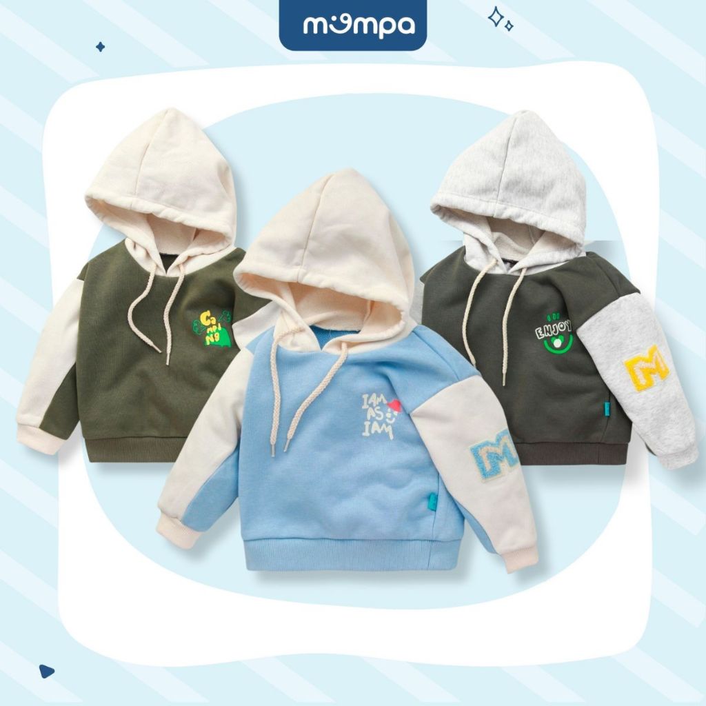 Áo hoodie cho bé Mompa 1 đến 5 tuổi vải cotton nỉ chân cua ấm áp co giãn mềm mại dày dặn MP 839