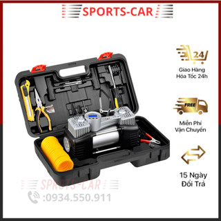 Bơm lốp ô tô 2 xi lanh Air Compressor - Kèm Hộp Dụng Cụ Cần Thiết