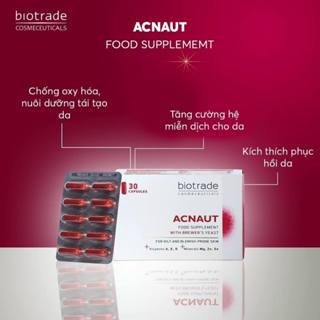 Viên uống hỗ trợ giảm mụn, kiềm dầu Biotrade Acnaut Food Supplement 30 viên