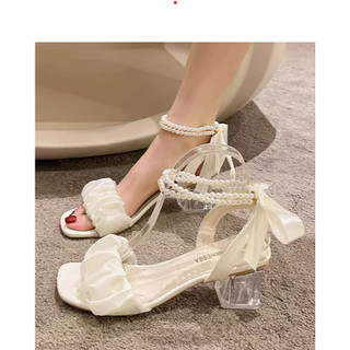 Giày cao gót nữ quai voan gót trong 5phân, sandal cao gót nữ quai ngọc s060