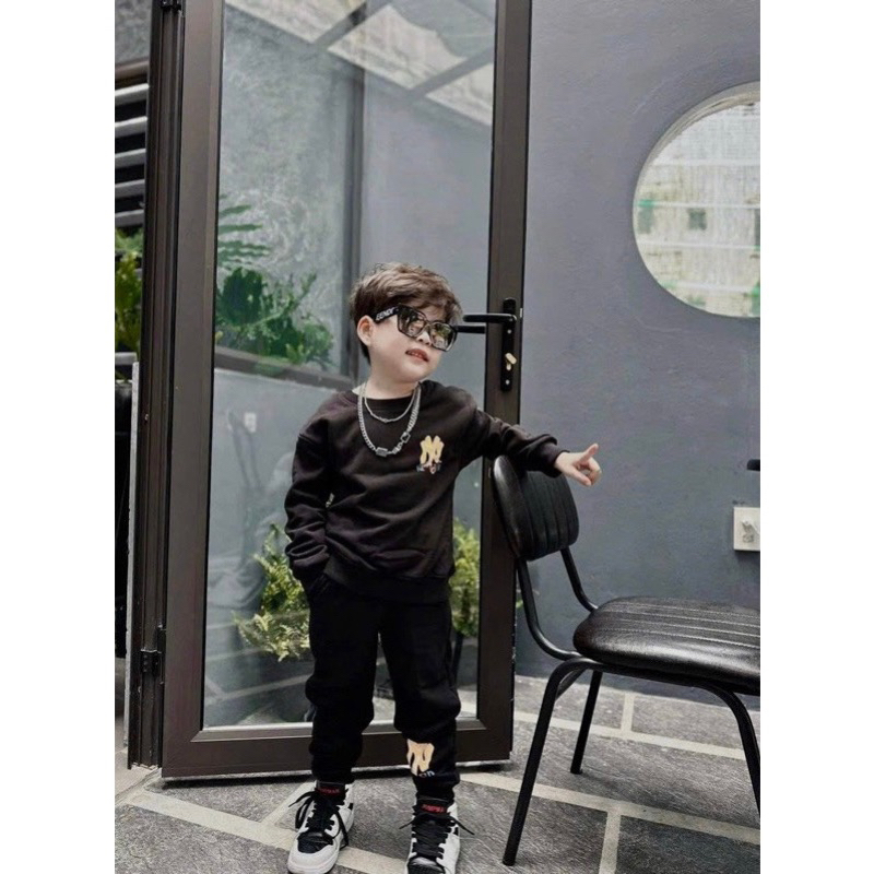 Set bộ nỉ da cá logo N.Y M.lb màu đen cho bé trai bé gái siêu đẹp size từ 12-35 cân