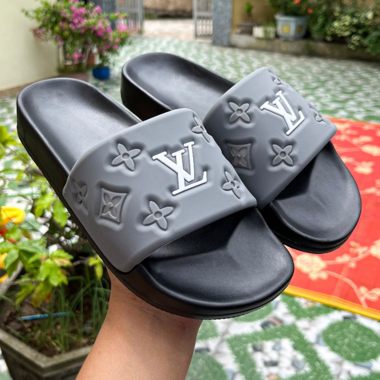 Dép Nam LV Quai Ngang ĐẾ PU Đi êm Chân Kiểu Dáng Thời Trang Năng Động0