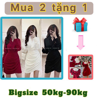 [Shop bigsize nữ 50kg đến 90kg] Đầm cổ sơ mi dáng chữ A tôn dáng, che bụng - Đỏ, Đen, Trắng - DSM