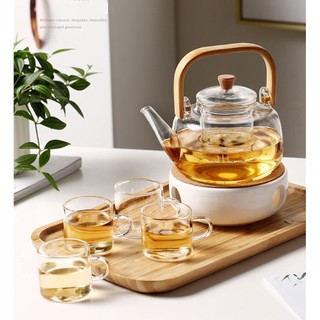 Bộ ấm trà thủy tinh quai gỗ thanh lịch chịu nhiệt cao có lõi lọc - HDAT0032