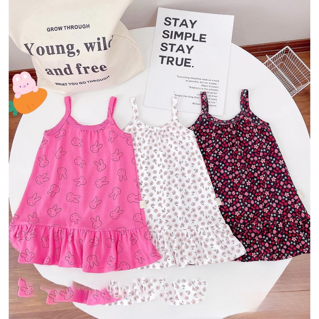 Váy Bé Gái Set 2Cái Thun 100% Cotton Xuất Mềm Mát SO1