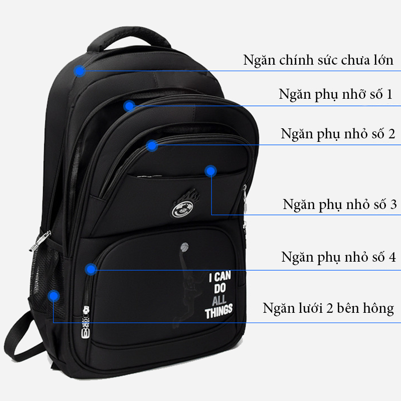 Balo Cỡ lớn 5 ngăn đi làm đi học đi chơi đựng laptop 15.6 inch, 16.5 inch, 17 inch BALO-812