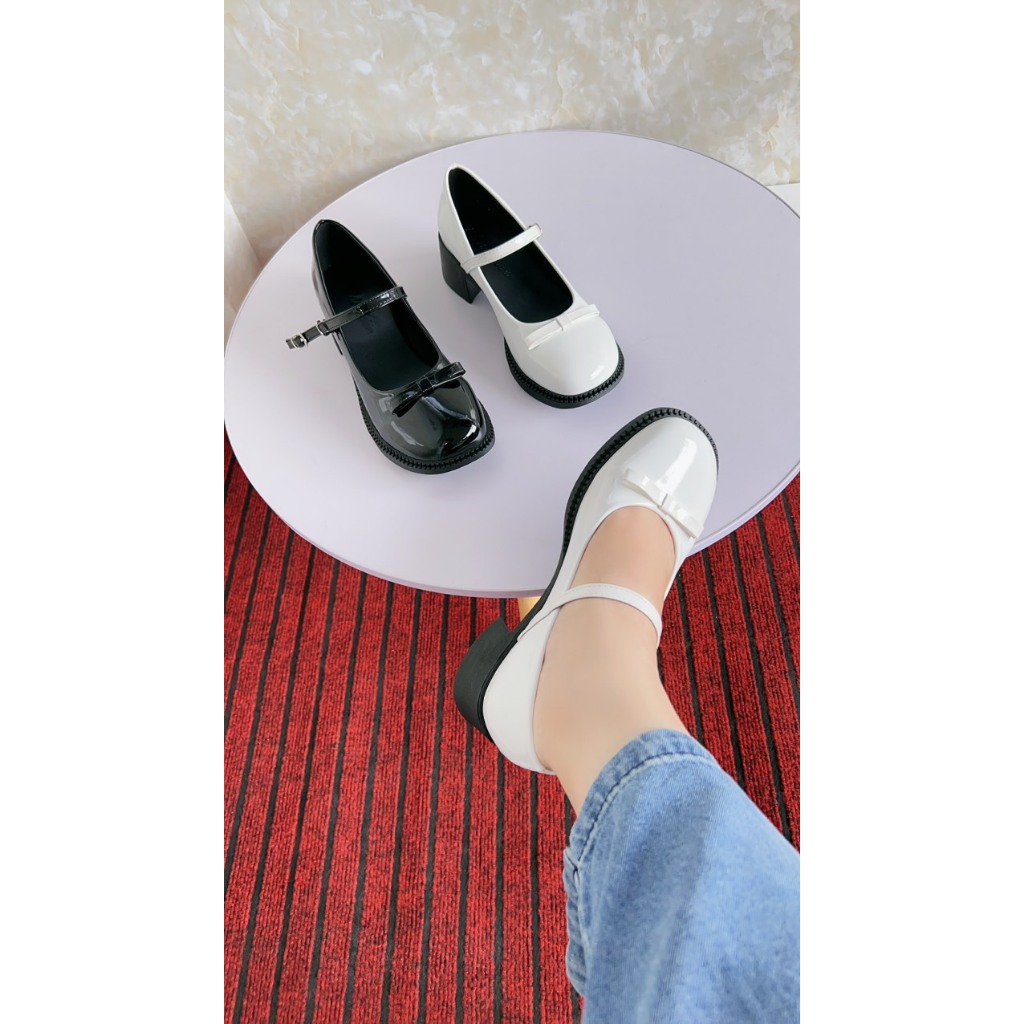 Giày búp bê lolita chất da bóng đính nơ phong cách hàn quốc năng động - LK92