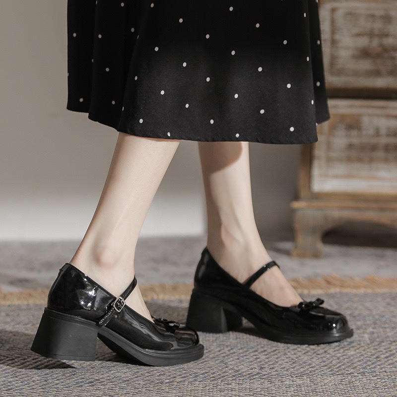 Giày búp bê lolita chất da bóng đính nơ phong cách hàn quốc năng động - LK92