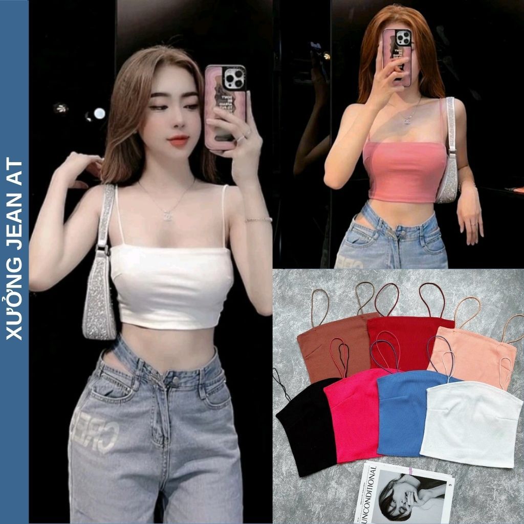 Áo 2 Dây Sợi Bún Có Nhíp Ngực 2 Bên, Áo Ống Sợi Bún Ôm Body Sexy Dáng Croptop Chất Thun Dày Dặn 626