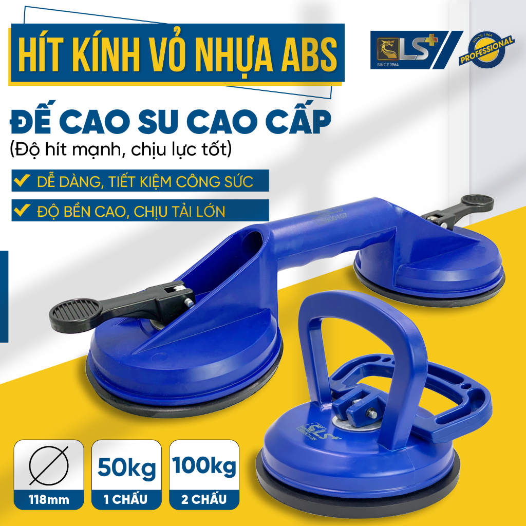 Hít kính nhựa ABS LS+ (1 chấu & 2 chấu), hút kính, hít gạch cầm tay, chịu lực nâng kính tốt, dụng cụ siêu hít kính