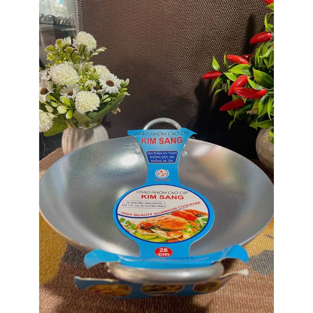 Chảo bầu  Kim Sang sáng bóng, chảo 2 quai nhôm dày chất lượng cao đủ size 16 đến 42cm.