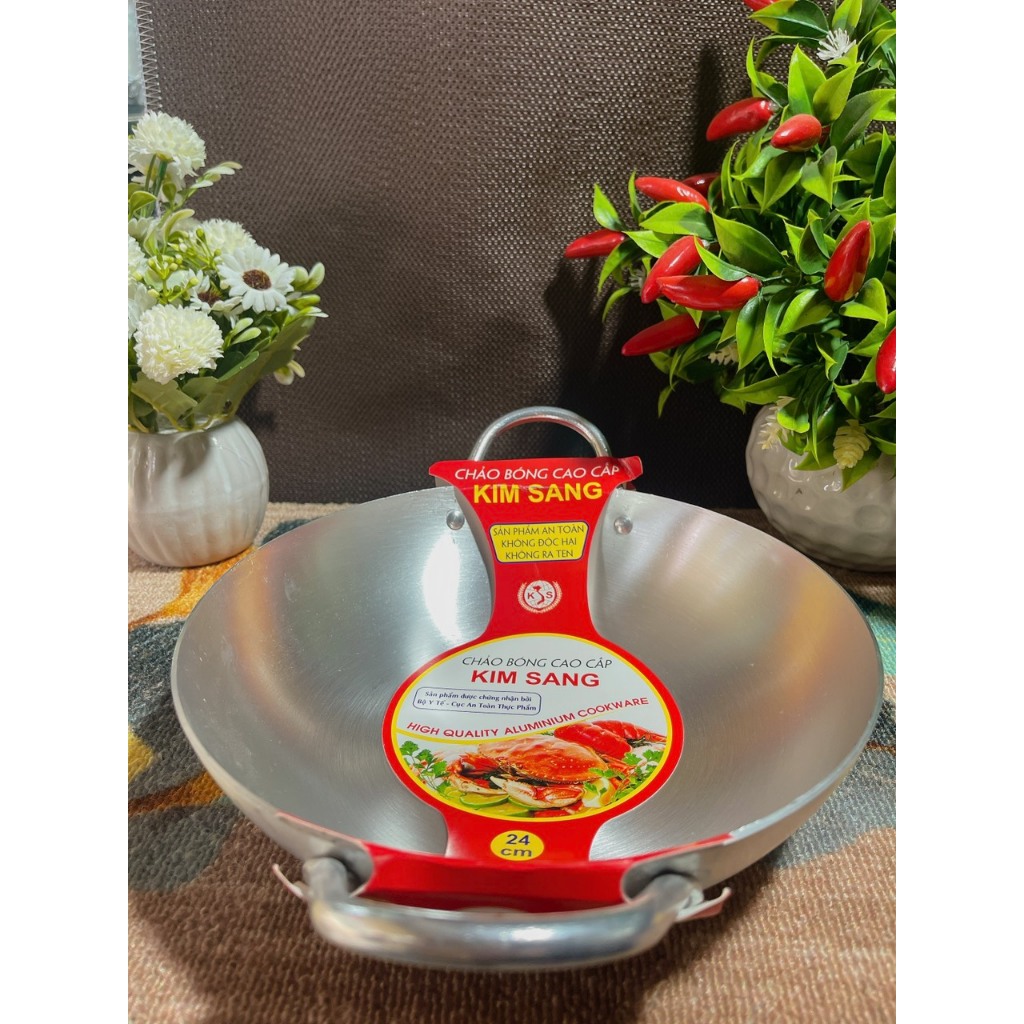 Chảo bầu  Kim Sang sáng bóng, chảo 2 quai nhôm dày chất lượng cao đủ size 16 đến 42cm.