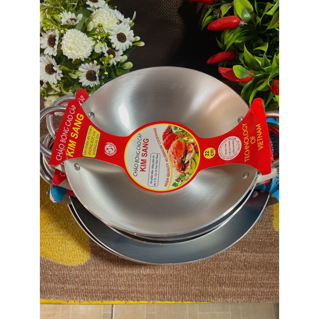 Chảo bầu  Kim Sang sáng bóng, chảo 2 quai nhôm dày chất lượng cao đủ size 16 đến 42cm.