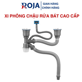 Bộ xi phông chậu rửa chén bát nhựa abs bầu inox304 ngăn mùi có bầu lọc rác chống gỉ cao cấp roja