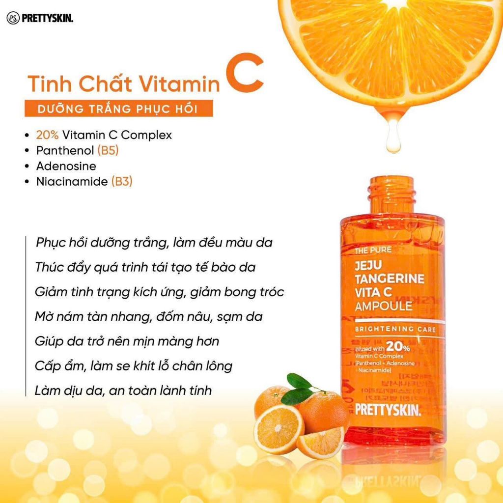 Tinh Chất DưỡngTrắng Phục Hồi Chống Lão Hóa Prettyskin The Pure Jeju Tangerine Vita C Ampoule 52ml, Serum Vitamin C