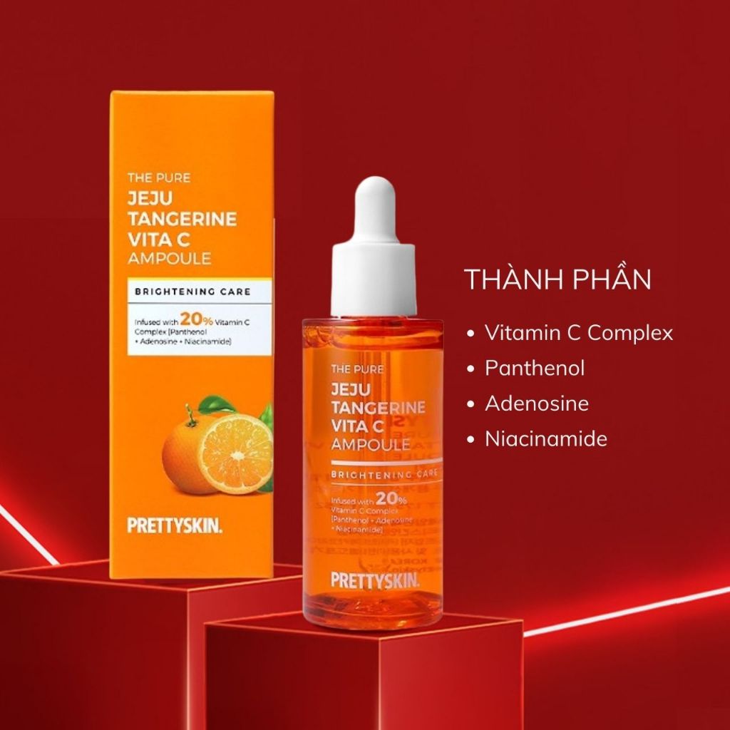 Tinh Chất DưỡngTrắng Phục Hồi Chống Lão Hóa Prettyskin The Pure Jeju Tangerine Vita C Ampoule 52ml, Serum Vitamin C
