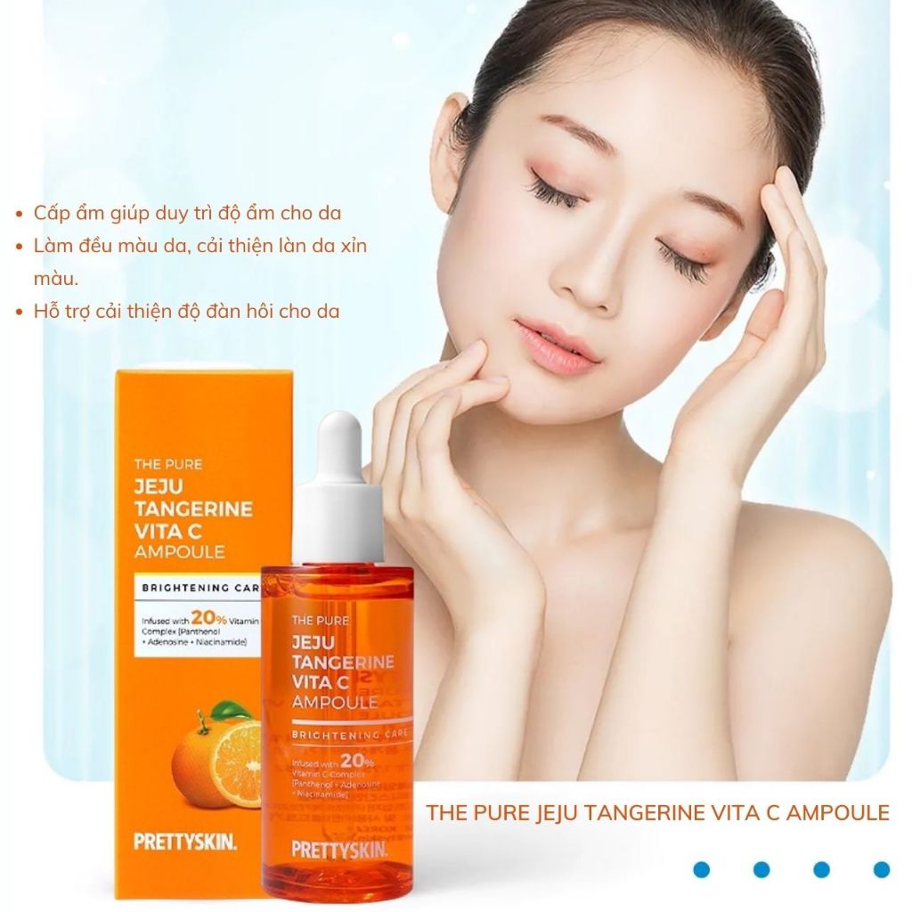 Tinh Chất DưỡngTrắng Phục Hồi Chống Lão Hóa Prettyskin The Pure Jeju Tangerine Vita C Ampoule 52ml, Serum Vitamin C
