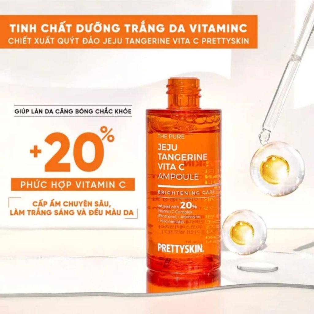Tinh Chất DưỡngTrắng Phục Hồi Chống Lão Hóa Prettyskin The Pure Jeju Tangerine Vita C Ampoule 52ml, Serum Vitamin C