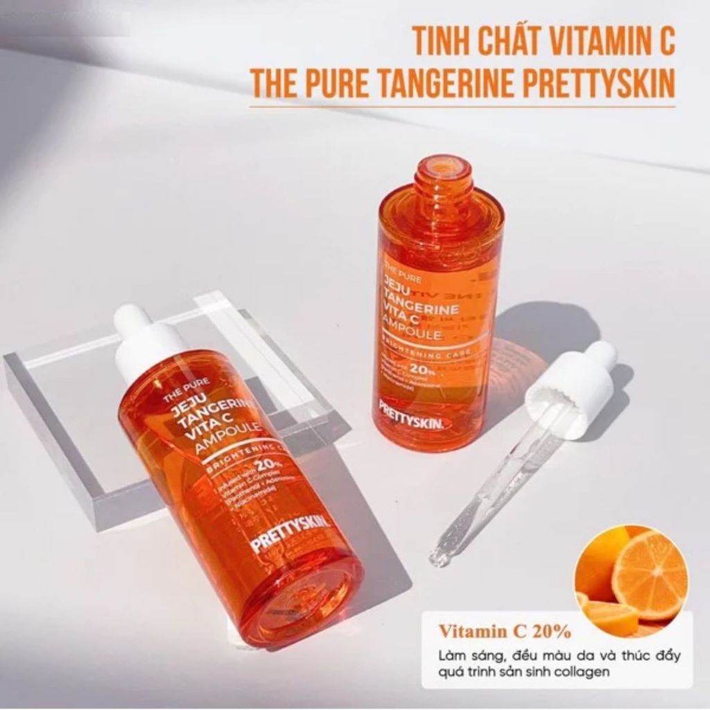 Tinh Chất DưỡngTrắng Phục Hồi Chống Lão Hóa Prettyskin The Pure Jeju Tangerine Vita C Ampoule 52ml, Serum Vitamin C