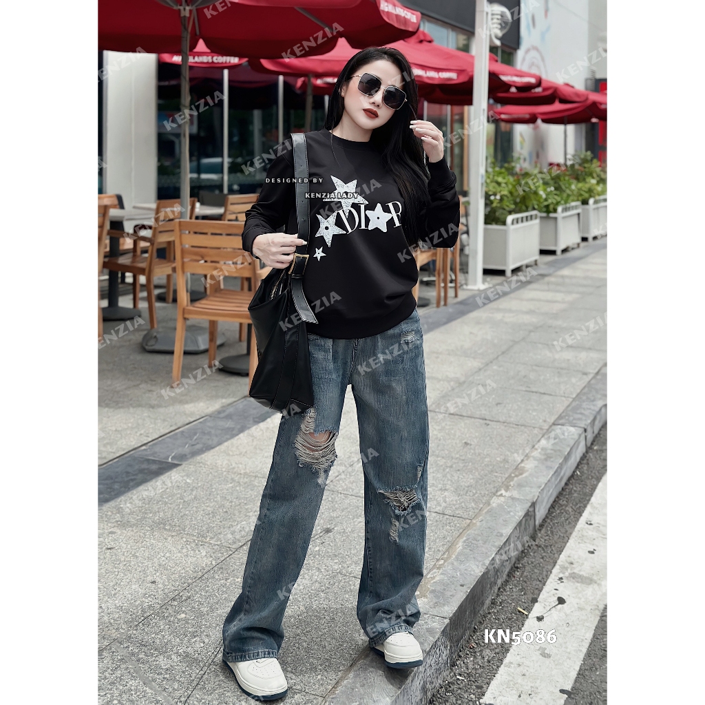 Áo Nỉ Nữ siêu cấp Form chuẩn Kenzia Lady- Áo Sweater Cổ Tròn Dài Tay  Basic  - KN5086