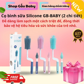 Bộ cọ rửa bình sữa Silicone cao cấp 2 chi tiết Tay cầm xoay 360 độ Gb-baby