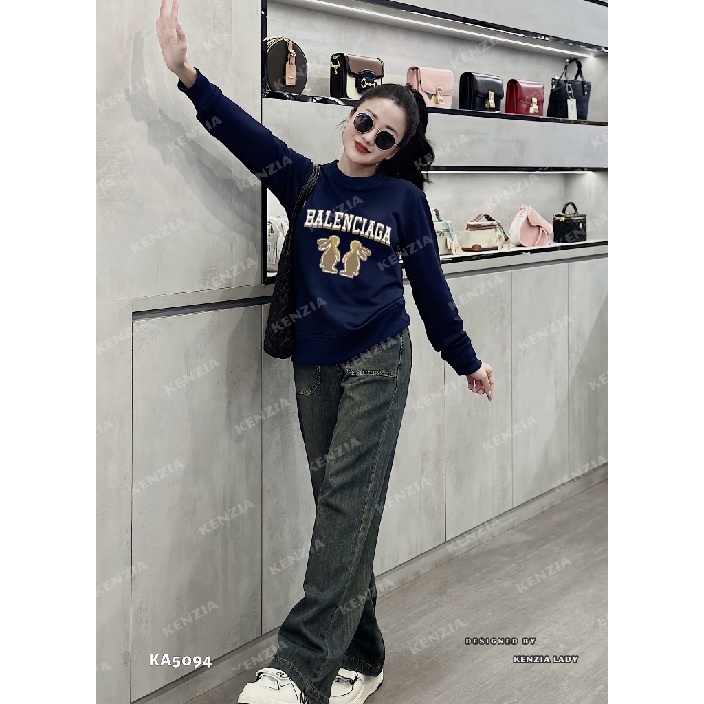 Áo Nỉ Nữ siêu cấp Form chuẩn Kenzia Lady- Áo Sweater Cổ Tròn Dài Tay  Basic  - KN5094